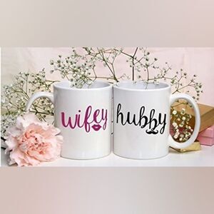 Wifey And Hubby - 11oz Ceramic Coffee Mug Couples Sets - Funny Couple Gifts For